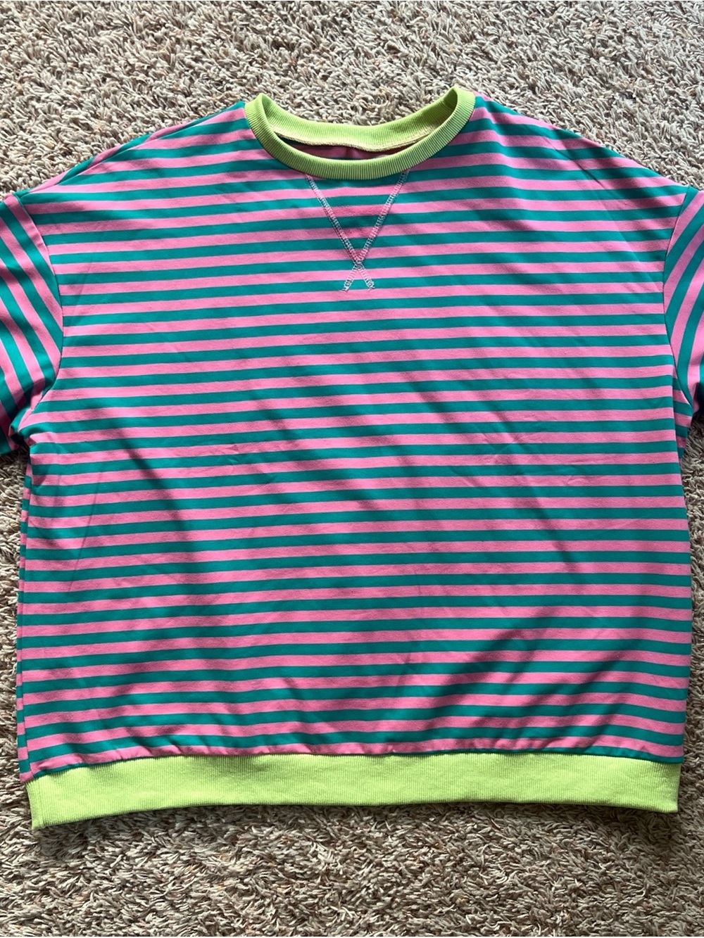 Striped Sweatshirt in Pink & Teal with Lime Trim🩷💙💚